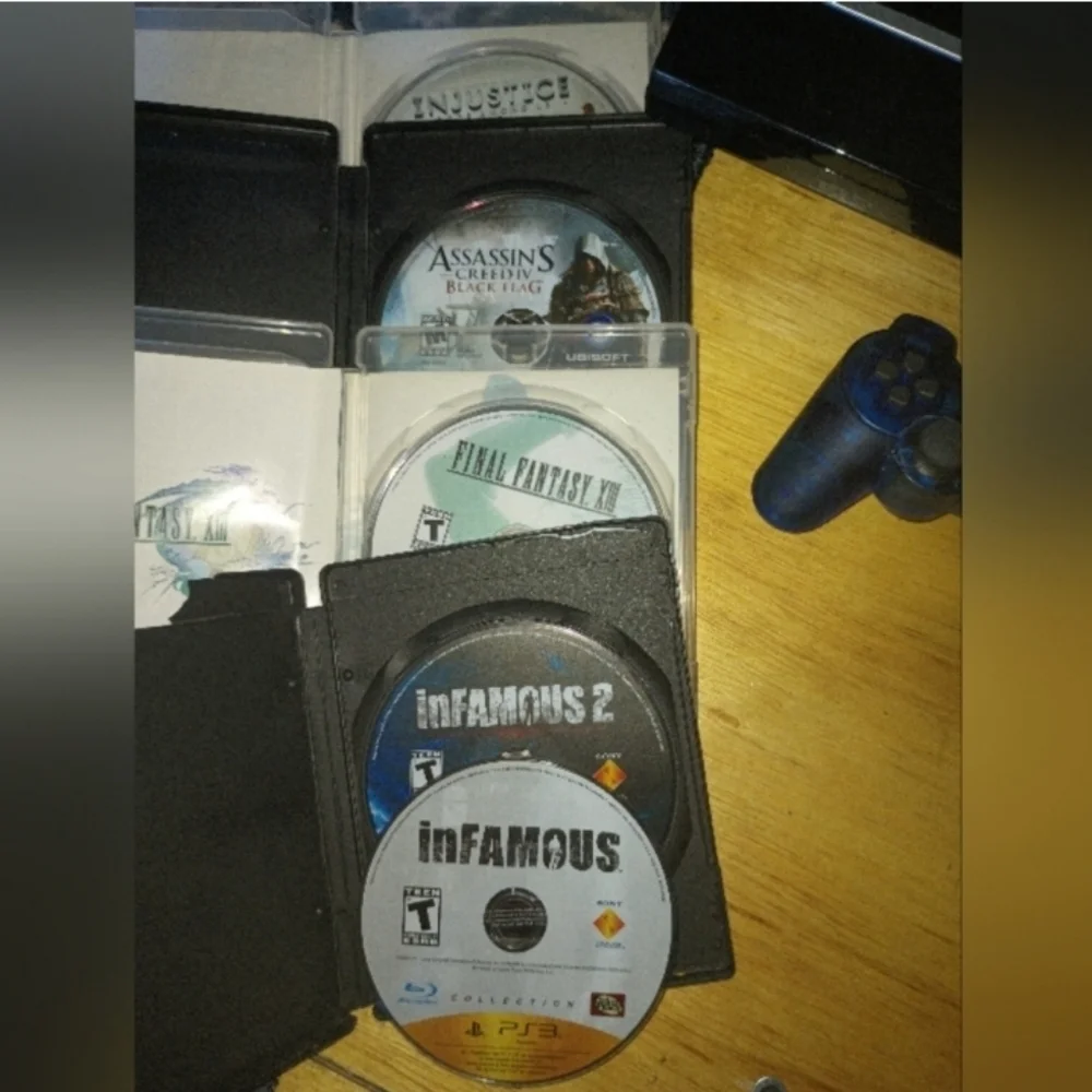 Playstation 3, steering pedals, games, and more.